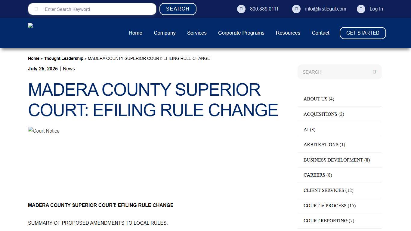 MADERA COUNTY SUPERIOR COURT: EFILING RULE CHANGE - First Legal