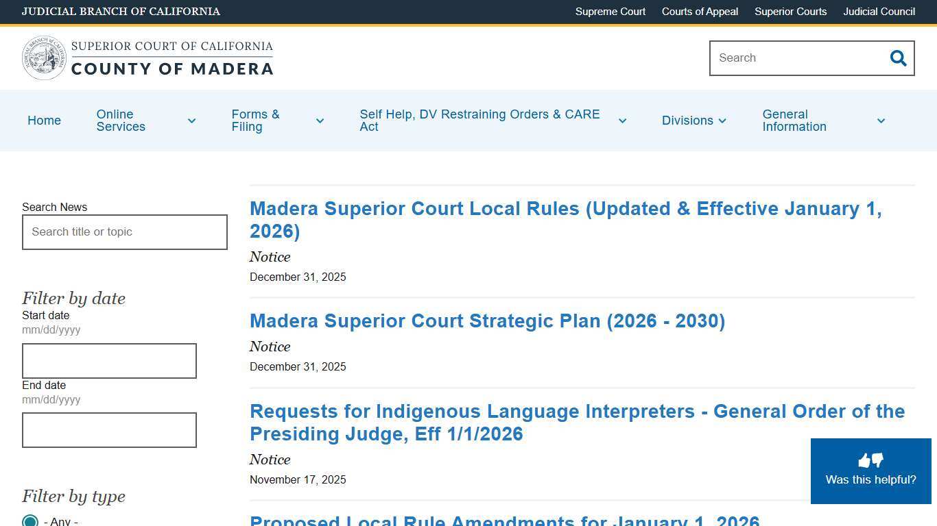 News Superior Court of California County of Madera