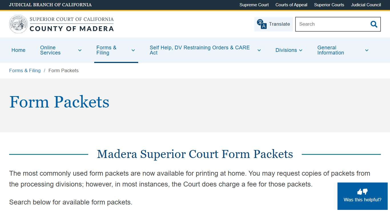 Form Packets Superior Court of California County of Madera